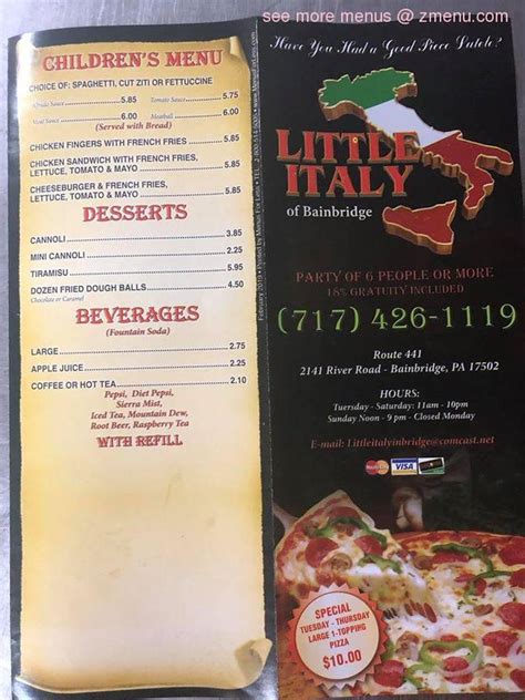 Weve been serving the city of San Antonio with authentic Italian food for over 30 years We offer lunch and dinner the Italian way. . Little italy italian restaurant bainbridge menu